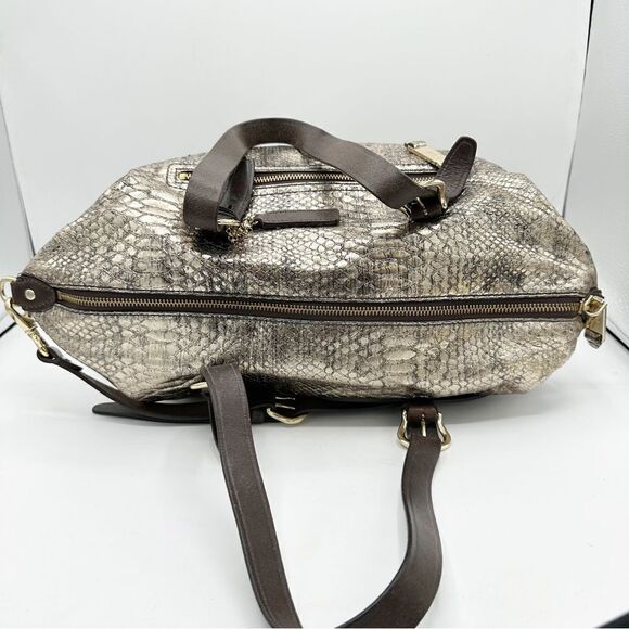Cole Haan Reptile Embossed Gold Slouchy Convertible Satchel Bag Vintage Large - Picture 3 of 14